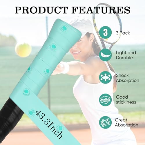 Tennis Racket Grip Tape, Ultra Thin Tacky Tennis Overgrip for Sweat Absorption & Control – Durable Anti-Slip Replacement Grip for Tennis, Badminton & Pickleball (3 Pack) - color: CAT GREEN