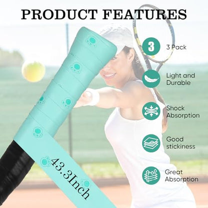 Tennis Racket Grip Tape, Ultra Thin Tacky Tennis Overgrip for Sweat Absorption & Control – Durable Anti-Slip Replacement Grip for Tennis, Badminton & Pickleball (3 Pack) - color: CAT GREEN