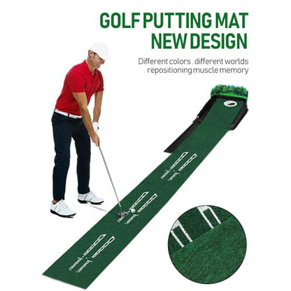Authentic Golf Putting Practice Mat Automatic Ball Return and Direction Line for Real Green Feel Indoor Outdoor Training Automatic Balls Return Putting Practice Mat