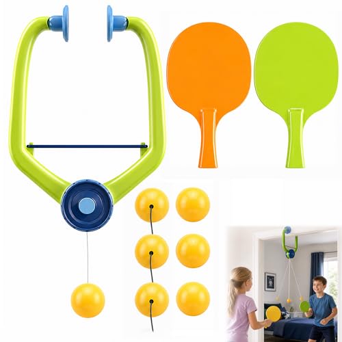 Hanging Table Tennis Trainer Portable Set, 1 Pcs Trainer 6 Balls Door Pong Game for Kids with Racket and Balls, Adjustable Hanging Table Tennis Trainer
