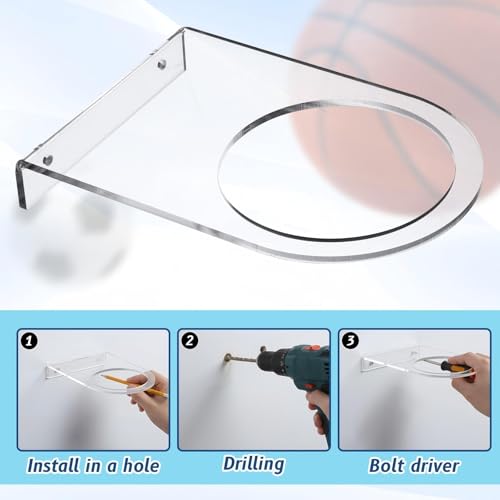 Acrylic Ball Holder Wall Mount Clear Basketball Football Display Rack Heavy-Duty 0.22" Thick Ball Storage Hangers for Soccer Volleyball Rugby Wall Mounted Sport Basketball Organizer