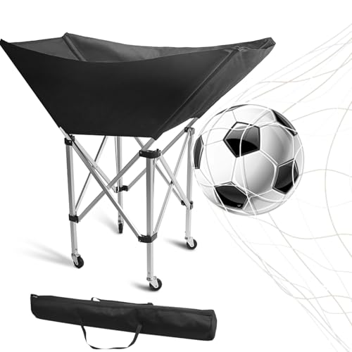 Collapsible Hammock Ball Cart with Wheels, Heavy-Duty Volleyball Cart for Gym Garage Sports Equipment Organizer, Rolling Caddy with Carry Bag for Easy Storage Transport, Holds 30+ Balls