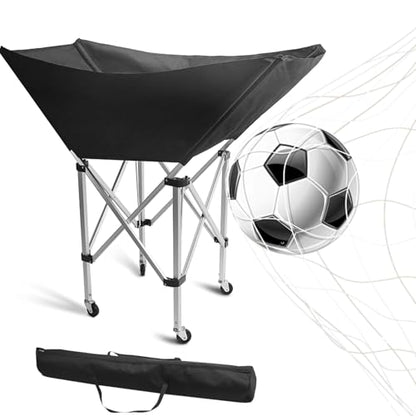 Collapsible Hammock Ball Cart with Wheels, Heavy-Duty Volleyball Cart for Gym Garage Sports Equipment Organizer, Rolling Caddy with Carry Bag for Easy Storage Transport, Holds 30+ Balls