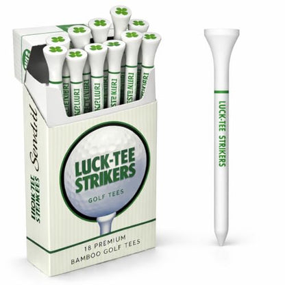 Luck-Tee Strikers Flip-Top Golf Tee Holder | Vintage-Style Pocket Case with 18 Bamboo Tees | Unique Golf Gift for Men, Cool Golf Accessories