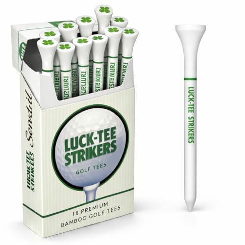 Luck-Tee Strikers Flip-Top Golf Tee Holder | Vintage-Style Pocket Case with 18 Bamboo Tees | Unique Golf Gift for Men, Cool Golf Accessories