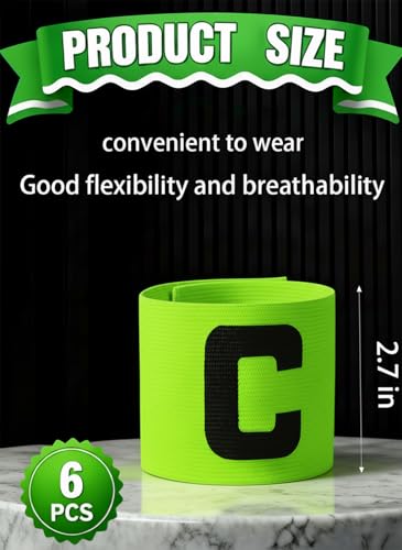 Captain's Armband Soccer Football Rugby Captain Armbands for Youth and Adult,Anti-Drop Design - Pack of 6 - color: 6 Green