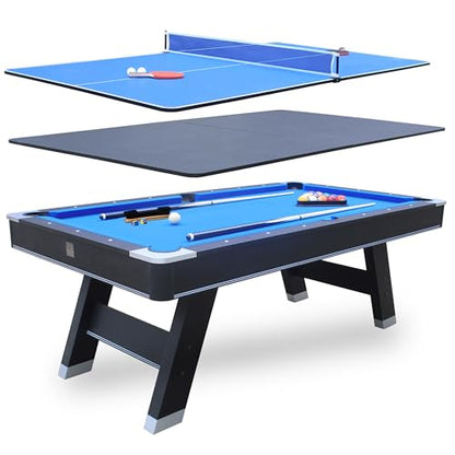 Freetime Fun 7 ft Multi-Game Table. Billiards, Table Tennis and Handy Serving Table. Get Two Great Games on This Stylish, Solid Table, for The Price of One! All Game Accessories Included.