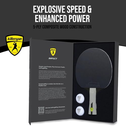 Killerspin Impact Series Table Tennis Paddles - Black/Black Ping Pong Racket, Table Tennis Equipment for Beginners/Intermediates - Ensures Solid Control and Spin - style: Impact D5