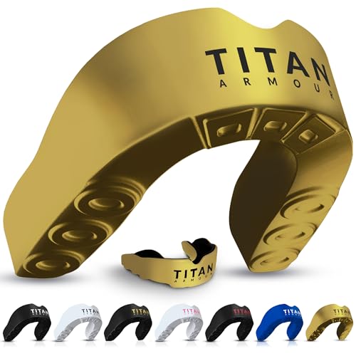 Titan Armour® Mouth Guard Boxing | Premium Dual-Layer | Case Included | Adult & Youth Custom-Fit Mouthpiece | Boil & Bite Mouthguard for Men: Football, MMA, Hockey, Lacrosse, BJJ, Basketball - color: Solid Gold, size: Adult Age 11+