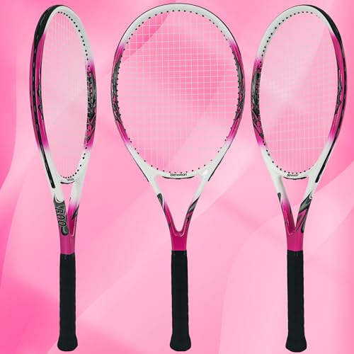 Senston 27 inch Tennis Racket for Adults 1 Pack Tennis Racket Set Tennis Overgrip, Vibration Damper - color: red