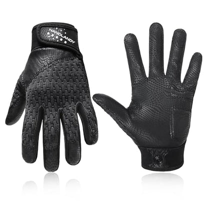 HANDLANDY Baseball Batting Gloves for Adult Youth, Grip Breathable Softball Batting Gloves Fit Men Kids Boys Girls - color: Raven Black-Kids, size: Kids X-Small