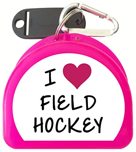 Field Hockey Mouth Guard Case Mouthguard Case, Retainer Case - I Love Field Hockey - color: Pink