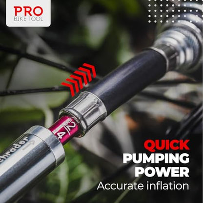 Pro Bike Tool Mini Bike Pump - Compact and Portable Bicycle Tire Pump for Fast Inflation - Compatible with Presta and Schrader Valves - Lightweight and Durable Design - Essential Bicycle Accessories - color: Black, style: Mini pump with gauge