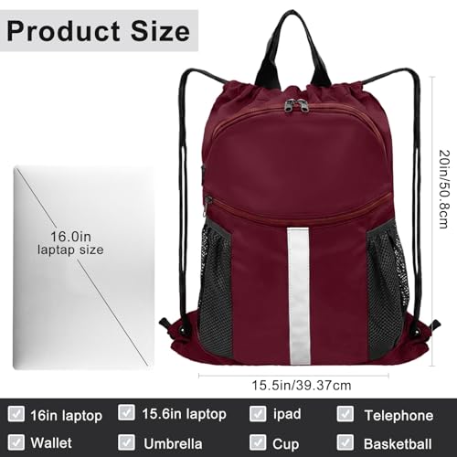 Drawstring Backpack with Shoes Bag Waterproof String Beach Bag for Sports Gym Swim（Red） - color: Red