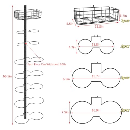 8 Tier Detachable Wall Mounted Basketball Rack,Vertical/Horizontal Football Holder,Holds 14 Balls DIY1/2/3/4 Soccer Stand,Height-Adjustable Ball Rack with Basket for Garage,Tool Room