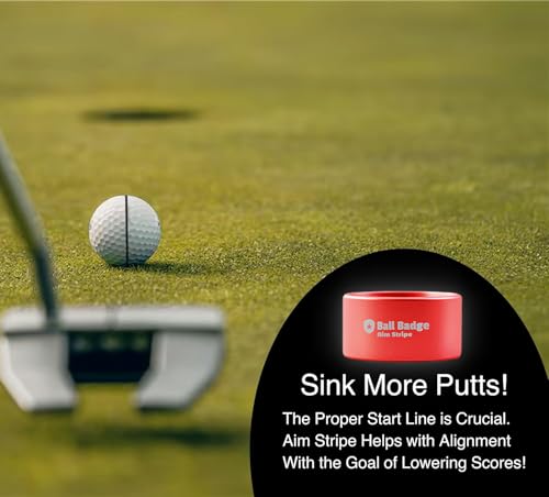 Ball Badge Aim Stripe - 360 Degree Golf Ball Line Marker Kit with Golf Bag Attachment for Perfect Alignment and Precision Putting - color: Red