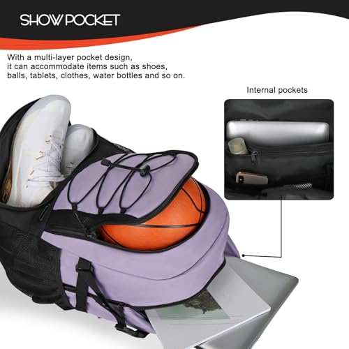 Goloni Basketball Backpack,Large Sports Bag with Ball Compartment & Shoe Compartment,Basketball Bag Fit Volleyball, soccer,Gym - color: Purple