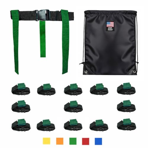 HE Adult Flag Football Belts 40″ Adjustable, Extra-Wide 2″ Heavy-Duty Polypro – Made in USA Lifetime Waranty Several Colors - color: Green