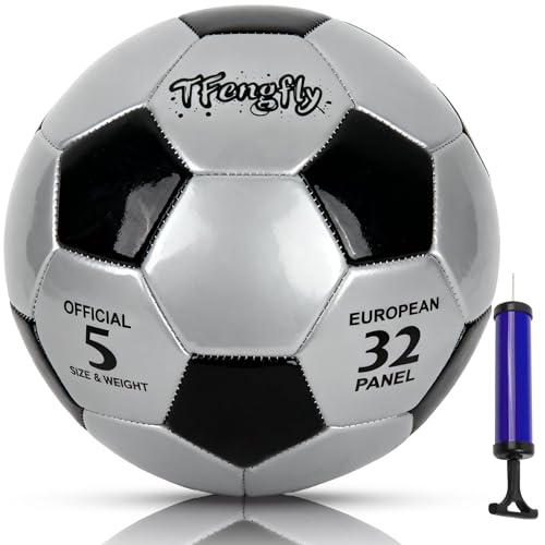 Size 2, 5 Soccer Ball with Pump Needle-Training Recreation Soccer Ball Size 2, 5 Thicker PU Tight Weaved Mini Soccer Ball for Teen Boy Girl Outdoor/Indoor League Game Practice Training - color: Black+Silver, size: Size 5