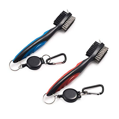 Pack of 2 Golf Club Brush Groove Cleaner with Retractable Zip-line and Aluminum Carabiner Cleaning Tools