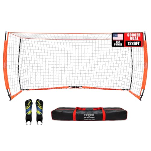 Soccer Goal for Backyard | Portable Soccer Goal Net Collapsible Metal Base | Easy Setup | Portable Net for All Ages| 1 Pair Shin Guards+ 1 Goal + 1 Carry Bag | Size 6x4FT or 12x6F