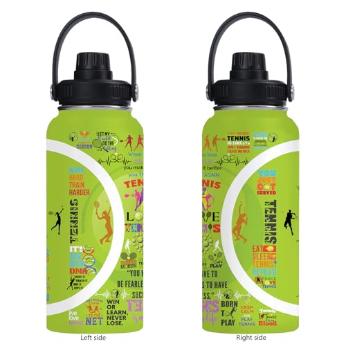 Tennis Water Bottle 32oz Stainless Steel Tumbler Insulated Bottles For Men Women Tennis Gifts For Sport Lover Player Fan Coach - color: Tennis