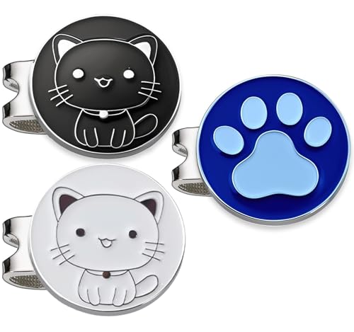 Adhere Golf Ball Markers Personlized Double Side Cute cat Logo Enamel with A Magnetic Hat Clips,A Premium Golf Gifts. - color: O-Cute cat + Paw