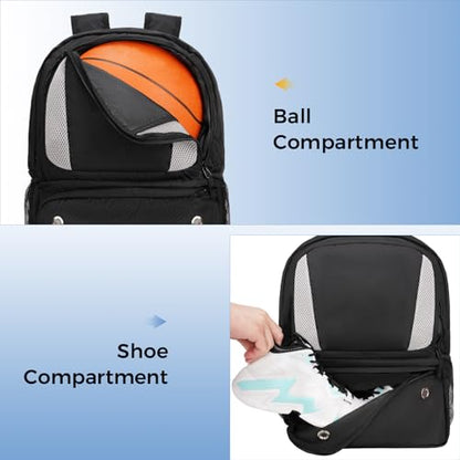 YOREPEK Basketball Backpack, Lightweight Basketball Bag with Ball Holder & Shoes Compartment, Sports Backpack Training Equipment Fit Soccer Volleyball Football - color: Black