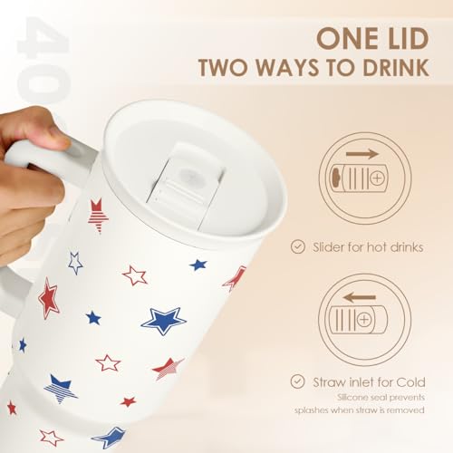 SANDJEST American Flag 40oz Tumbler with Handle and Straw, Insulated Stainless Steel Travel Coffee Mug for Women Girls, Gift Idea for Birthday Christmas 4th of July (Star) - color: American Flag