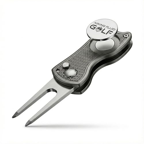 Golf Divot Repair Tool — 5-in-1 Golfing Ball Marker, Pitch Mark Repair, Putting Alignment, Club Tee, and Groove Cleaner, Accessory Metal Switchblade Design - Ideal Gift for Golfers - color: Gunmetal