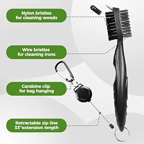 ATTRACTIVE Golf Towels, Microfiber Waffle Pattern Towels - Golf Club Brush with Cleaning (2 Black Towel+Black Brush) - color: Black