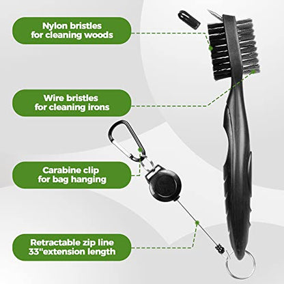 ATTRACTIVE Golf Towels, Microfiber Waffle Pattern Towels - Golf Club Brush with Cleaning (2 Black Towel+Black Brush) - color: Black