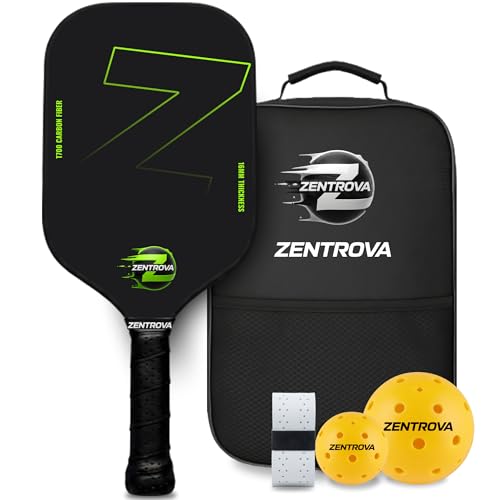 ZENTROVA Carbon Fiber Pickleball Paddle – T700 Raw Carbon Surface, 16mm PP Honeycomb Core, Max Spin & Control with Complete pickleballs Set, Cover & Carry Case – Beginner to Intermediate, Men & Women