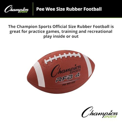 Champion Sports Rubber Football – Durable All-Weather Ball for Pee Wee to Official Sizes, Indoor & Outdoor Play - style: Pee Wee Size (Ages Up to 9)