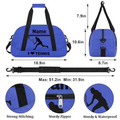 Custom Sport Duffel Bag Tennis Personalized Name Sports Bag Overnight Weekender Bag Waterproof Travel Sport Gym Bags, Blue - color: Blue, style: Tennis