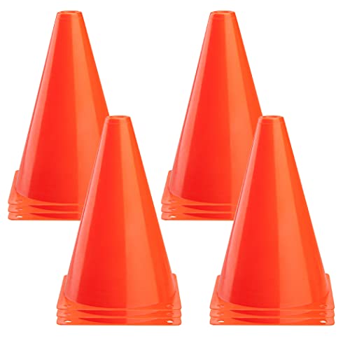 CARTMAN Plastic Training Cones (Set of 12/24 Pack 9" or 12/24 Pack 7" or 12/24 Pack Disc Cone) Agility Soccer Cones, Indoor Outdoor and Festive Events Field Marker Agility Cones