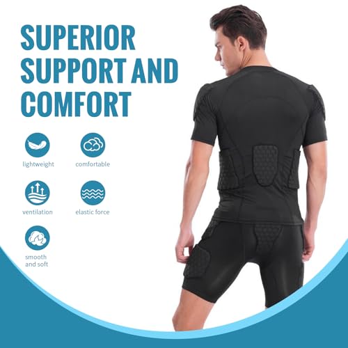 Padded Compression Shirt, Short Sleeve Football Protection Gear - size: Large