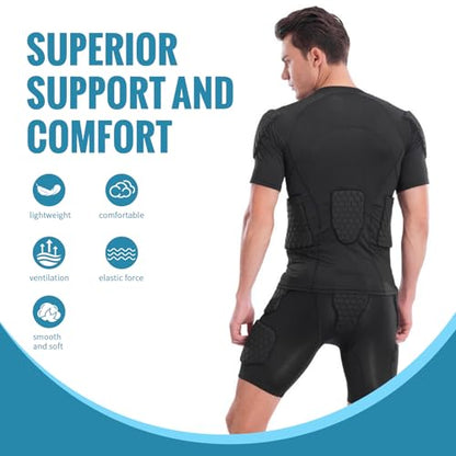Padded Compression Shirt, Short Sleeve Football Protection Gear - size: Large