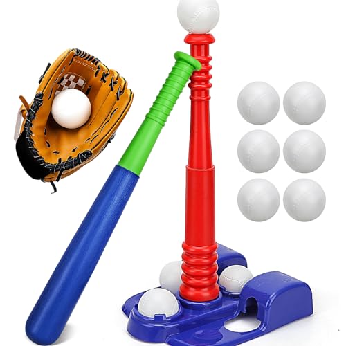TOY Life Tball Set for Kids 3-5 & 5-8 - Toddler Baseball Tee and Bat Set with Glove & 6 Balls - Ideal Boy Toy Gift for Outdoor Play and Beginner Training - size: Glove Tee & Bat