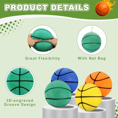 Silent Basketball, Quiet Basketball High Density Foam No Noise Sculpted Groove Bouncing Ball with Net Bag - color: Green, size: 7.1 Inch
