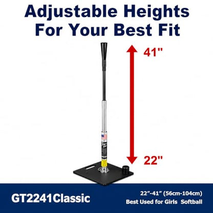 G Tee Classic Baseball/Softball Batting Tee Adjustable | Flexible Rubber Cup & Stainless Steel Aluminum Base | Best Tee for All Ages | Used by Pros | Made in USA 2 Year Warranty - size: 22" - 41" Tall