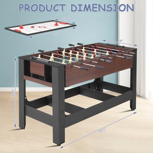 RAYKEEP 54" 4-in-1 Swivel Multi Game Table - Combo Game Table Set for Youth, Adults - Indoor and Outdoor Arcade Sports Table - Air Hockey, Billiards, Foosball, Ping Pong for Home, Game Room