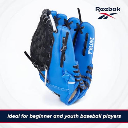Reebok - Youth Baseball Glove Set, 9-Inch Kids Sports Glove with Foam Ball, Training Mitt for Beginners, Practice & Backyard Play - color: Blue