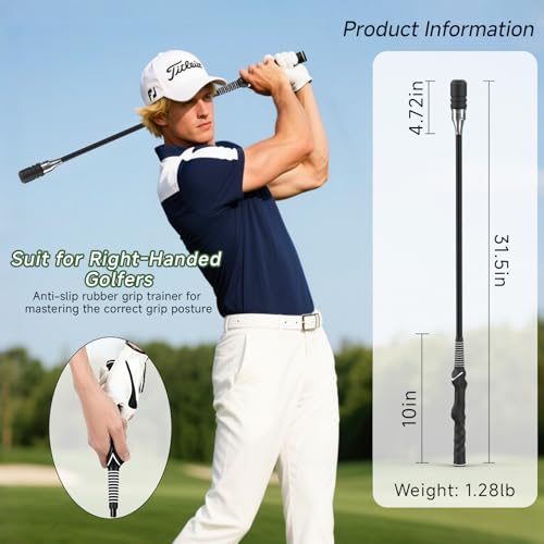 Golf Swing Speed Trainer, Golf Grip Trainer for Warm Up and Click Stick Tempo, Golf Swing Training Aid for Right Handed Golfers, Improves Flexibility, Balance & Swing Rhythm, Indoor & Outdoor Use