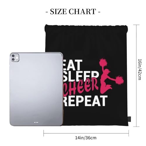 Eat Sleep Cheer Repeat Unisex Drawstring Backpack Bag Sport Gym Travel Swim Sackpack - color: Eat Sleep Cheer Repeat