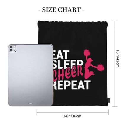 Eat Sleep Cheer Repeat Unisex Drawstring Backpack Bag Sport Gym Travel Swim Sackpack - color: Eat Sleep Cheer Repeat