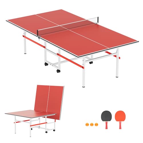 Foldable Ping Pong Table for Indoor/Outdoor, 8X4FT Mid-Size Table Tennis Table with Net, 2 Table Tennis Paddles and 3 Balls - Easy Assembly - Tournament Quality - Perfect for Family Game Rooms