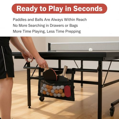 Ping Pong Paddle Case with Mesh Storage Bag, Large Capacity Table Tennis Organizer Holds up to 4 Paddles and 20+ Balls, Adjustable Strap with Sponge Cleaner for Game Room Club