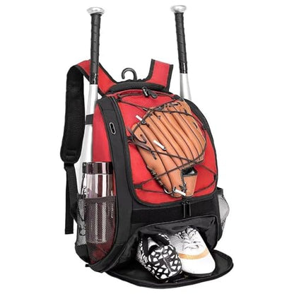 DAFISKY Baseball Bag Softball Backpack - Youth Adult T Ball Bat Equipment Bag with Bat Helmet Holders, Shoe Compartment - color: Red