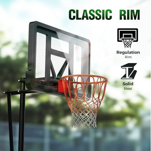 Basketball Hoop Outdoor, Height Adjustable, Portable Basketball Hoop & Goal with Fillable Base & 2 Wheels, Backboard for Backyard/Driveway/Indoor